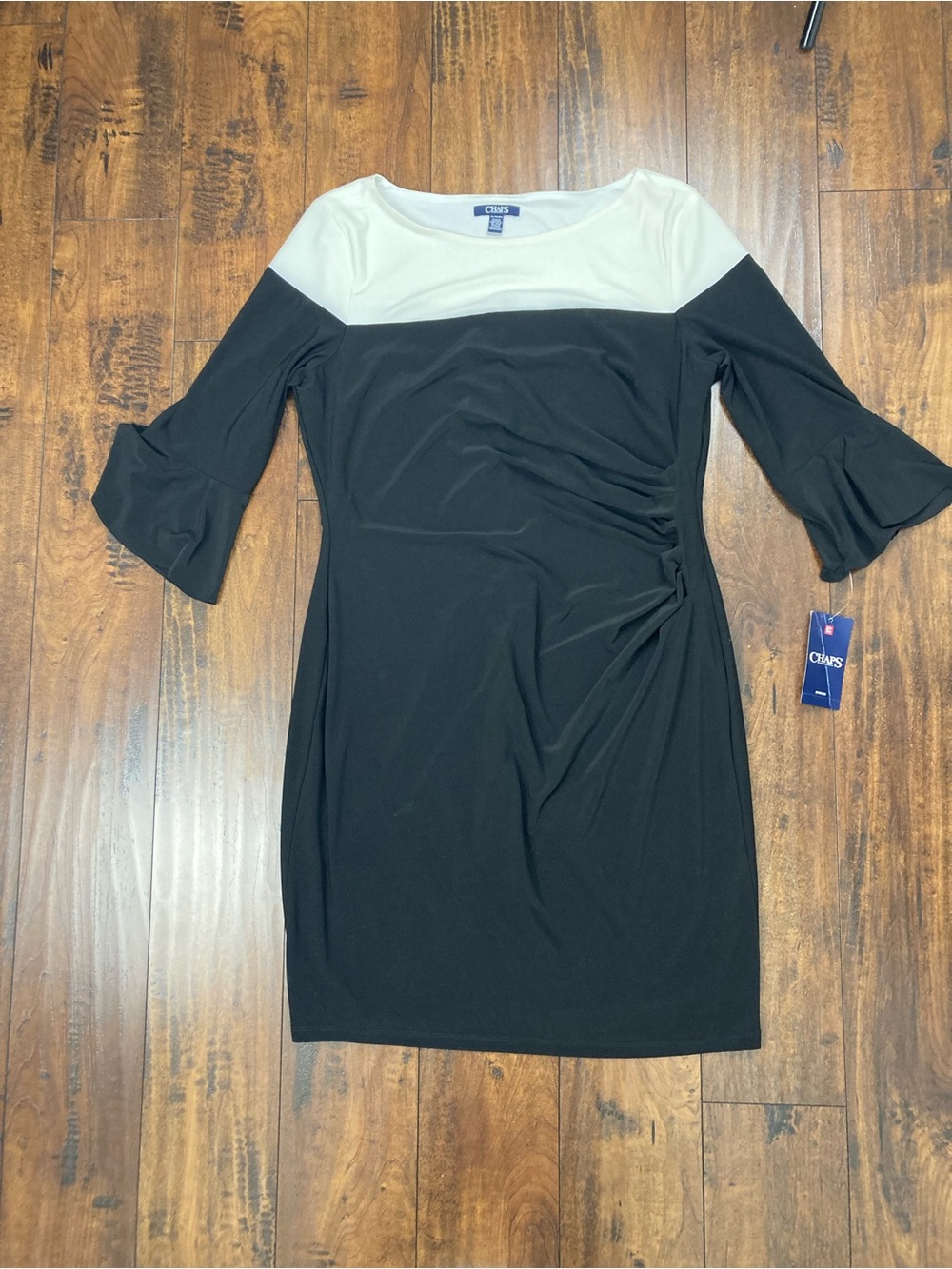 Chaps Black White Color Block Sheath Dress Boat Neck 3/4 Sleeve Women's Size XL